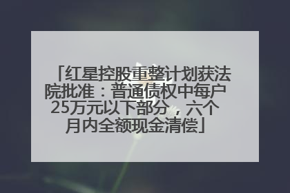 红星控股重整计划获法院批准：普通债权中每户25万元以下部分，六个月内全额现金清偿