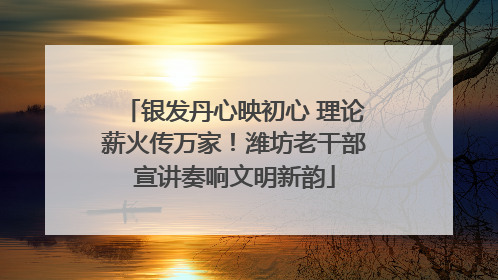 银发丹心映初心 理论薪火传万家！潍坊老干部宣讲奏响文明新韵
